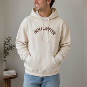 Soulmates “Soulmate” Cream Pullover Hoodie Size 5 Oversized Fleece Sweatshirt